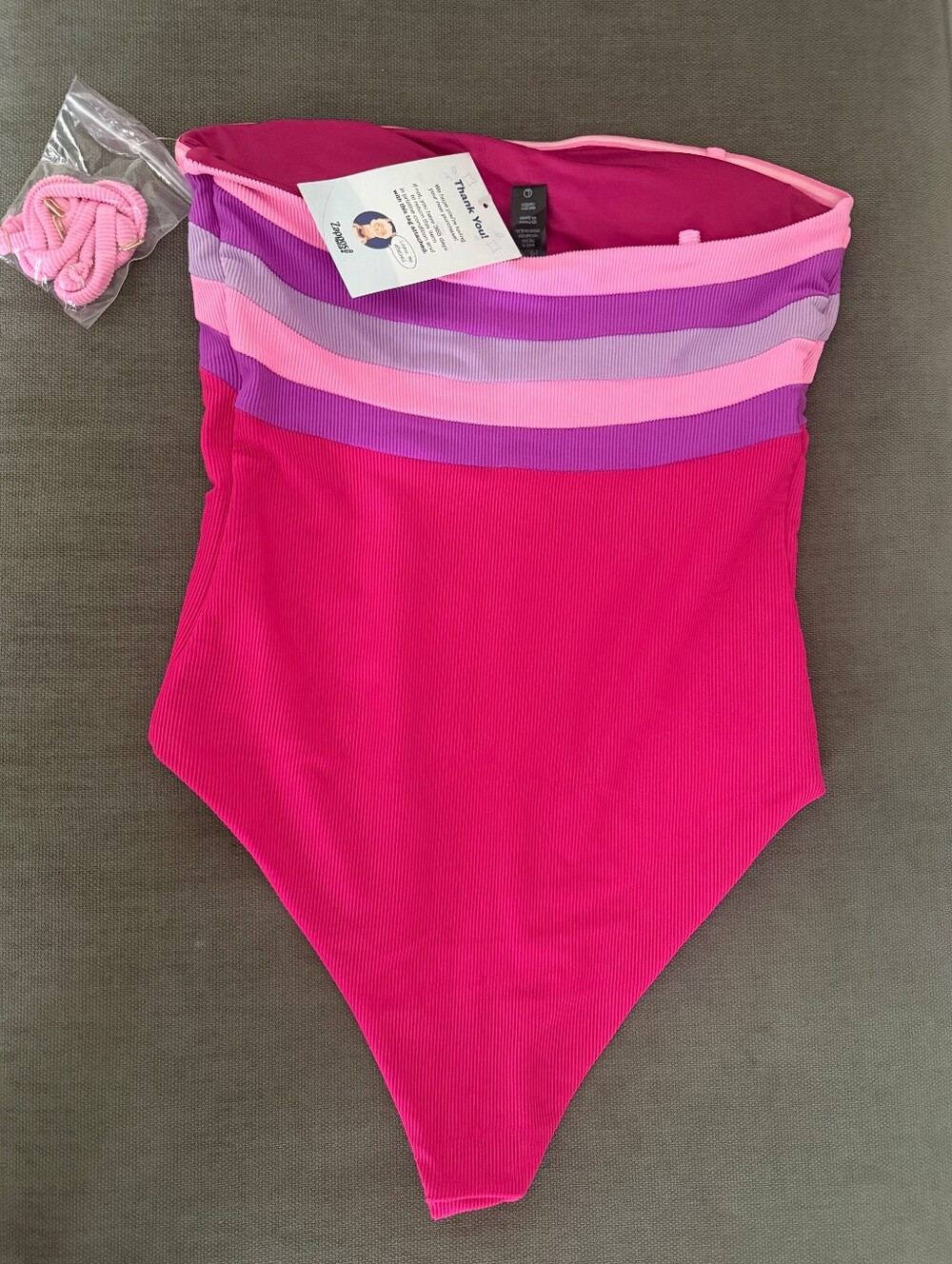 Beach Riot Jessa One-Piece Raspberry Colorblock Striped Bandeau Swimsuit - Picture 4 of 6